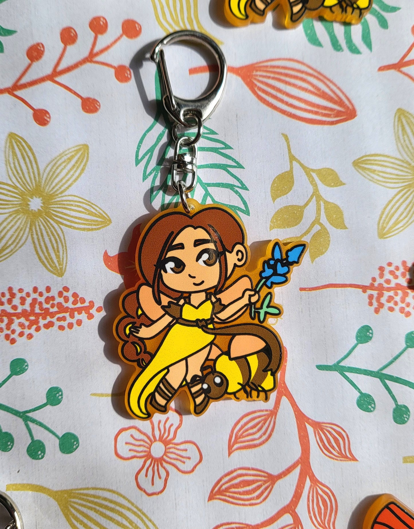 Texas Fairy Keychain Charm 2 inch Bee Bluebonnet and Monarch Coneflower